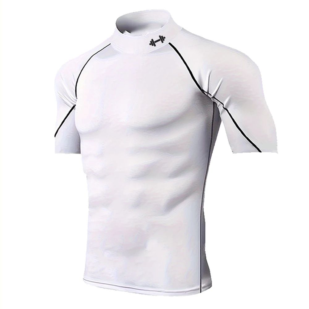 Quick-drying Exercise Compression Short Sleeve Summer Gym Running Training T-shirt for Men's Elastic Tight Sportswear Tops S-3XL