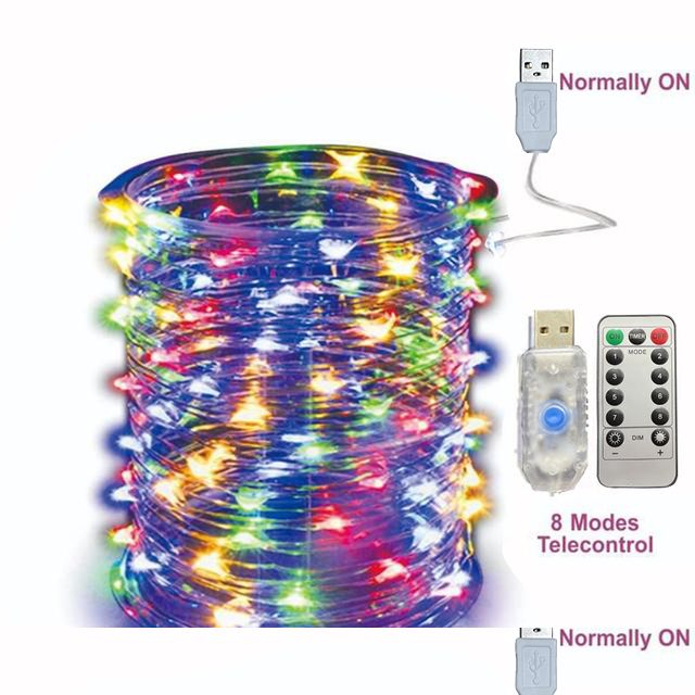 2/5/10/20/30M USB Fairy String Lights LED Sliver Wire Lights With 8 Lighting Modes Remote Control For Bedroom Christmas Decor