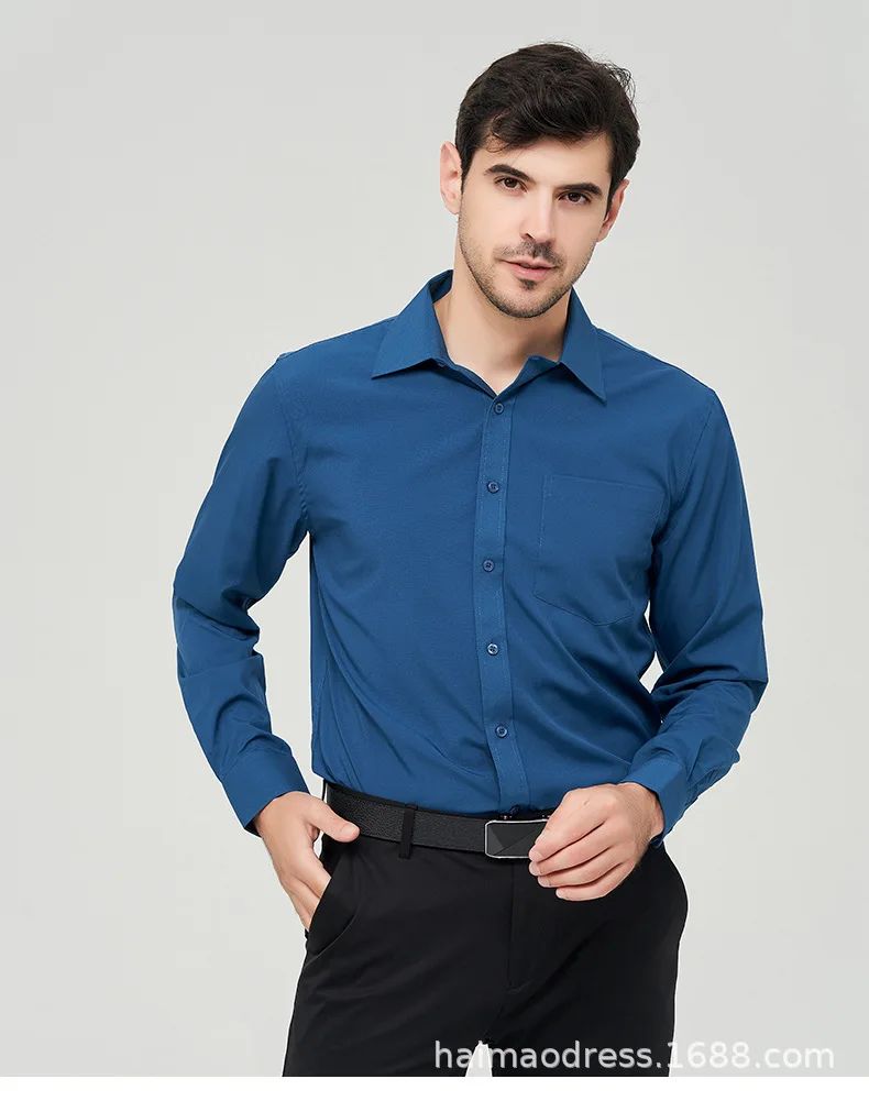 Iron-Free Long Sleeve Silk Smooth Drapey Wedding Shirt for Men Summer Business Formal Wine Red Large Size Men's Clothing