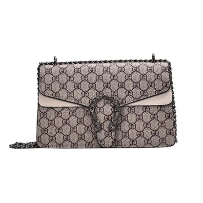 Women Stylish Retro Print Shoulder Crossbody Bag Fashionable Chain Underarm Purse Medium Hardness Polyester Lining