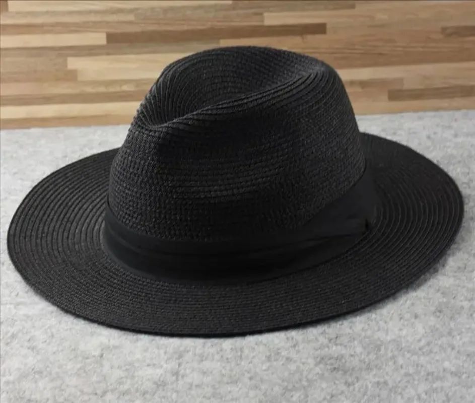 Chapéus de Sol Grandes Oversize para Homens Mulheres Praia Panamá Aba Larga Chapéu de Palha Senhora Chapéus de Sol de Verão Plus Size Chapéu Fedora 55-57cm 58-60cm