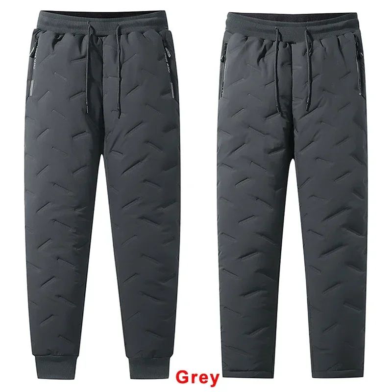 7xl Winter Down Cotton Pants Men's Casual Waterproof Zipper Pocket Thickened Wool Warm Pants Jogger Outdoor Cold-proof Ski Pants