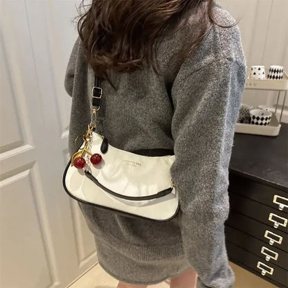 Cherry Pedant Shoulder Underarm Bag Women's Fashion Handbags Causal Hobos Purses Ladies Hand Bags Pu Leather for Work Travel