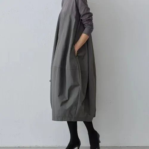 2023 Autumn/Winter New Arrival Japanese Korean Style Leisure Knit Long Sleeve Round Neck Dress Stock Available