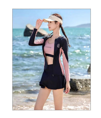 Women's Swimming Suit 2025 New Style Four-Piece Conservative Bikini Long Sleeve Long Pants Surfing Snorkeling Mother Suit