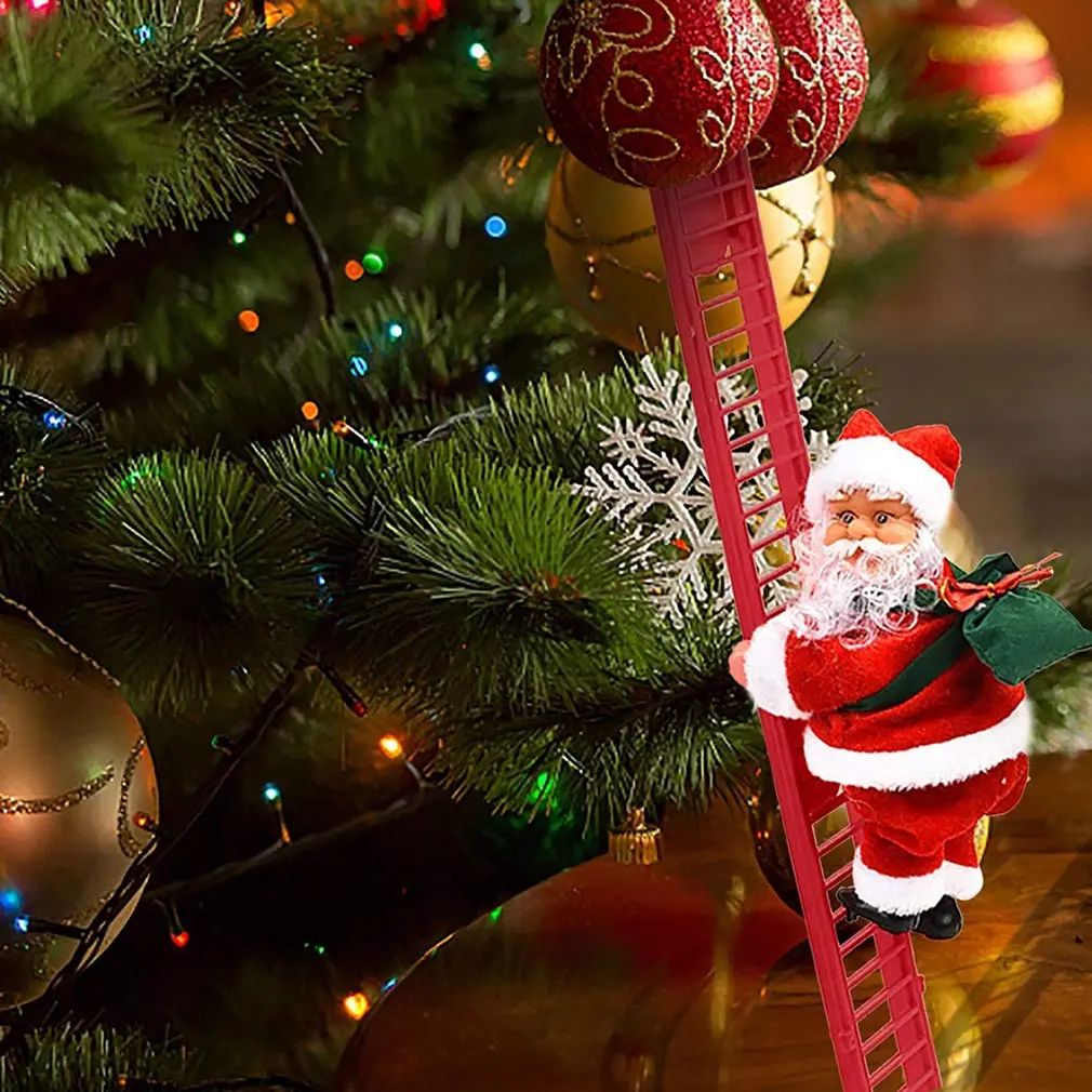 Electric Climbing Ladder Santa Claus Music Doll Christmas Ornament Decoration for Home Christmas Tree Hanging Decor NewYear Gift