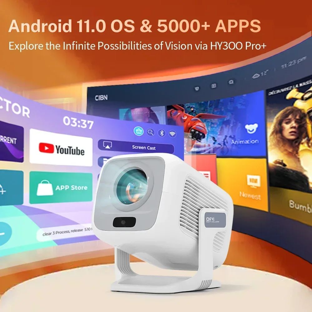Upgrated HY300 Projector Native 1080P Support 4K 450ANSI Projector X3AQ Wifi6 & BT5.4 Android 11.0 System Beamer Portable Cinema