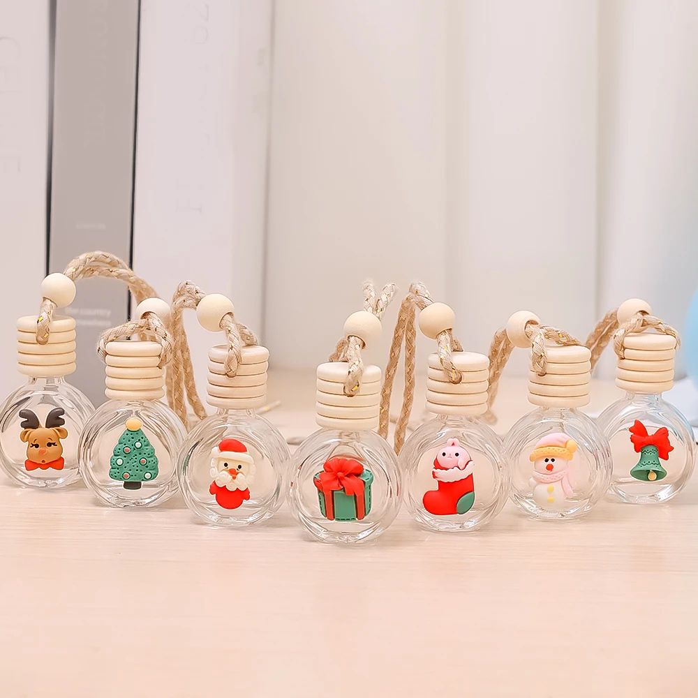 Pingente de Frasco de Perfume de 10ml Decoração de Espelho Retrovisor de Carro de Natal Frasco de Vidro Vazio Frasco de Óleo Essencial para Aromaterapia