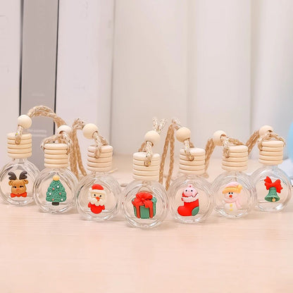Pingente de Frasco de Perfume de 10ml Decoração de Espelho Retrovisor de Carro de Natal Frasco de Vidro Vazio Frasco de Óleo Essencial para Aromaterapia
