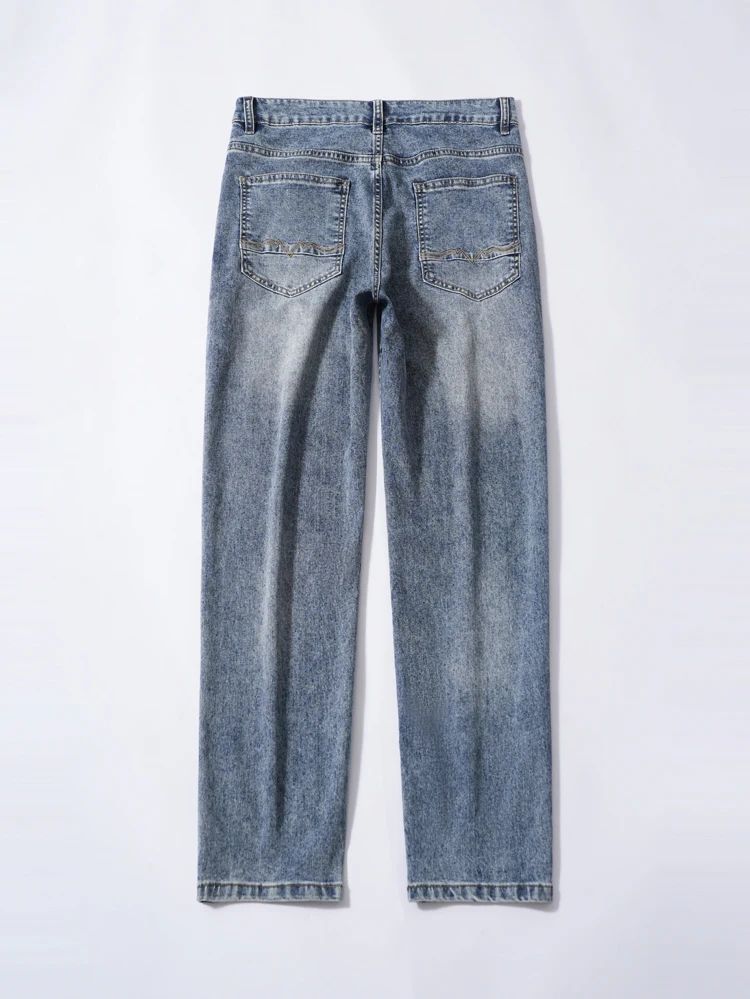 Calça Jeans Masculina Clássica Solta Reta Wide Leg de Sarja Lavada de Alta Qualidade Masculina Fina Fresca Elástica Masculina Casual de Caimento Regular