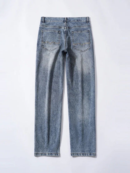 Calça Jeans Masculina Clássica Solta Reta Wide Leg de Sarja Lavada de Alta Qualidade Masculina Fina Fresca Elástica Masculina Casual de Caimento Regular