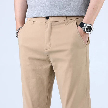 Casual Men Orange Loose Straight Business Pants Green Khaki Elastic Waist Trousers Soft Cotton Lyocell Fabric Korean Cargo Pants