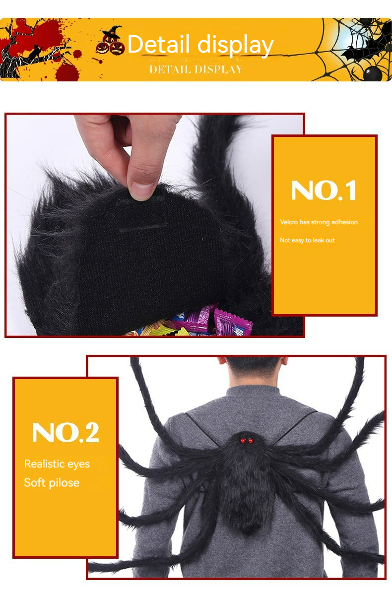 90/125CM Horror Plush Spider Bag Decoration Halloween Candy Backpack Big Spider Shape Trick or Treat Halloween Props Costume