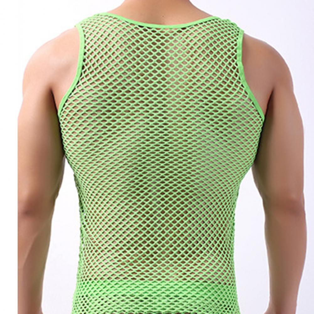 Fishnet Men Sexy Mesh Tank Tops Transparent Sleep Tops Male Underwear Pure Color Vest Sleeveless Tops Underwear Male Undershirt