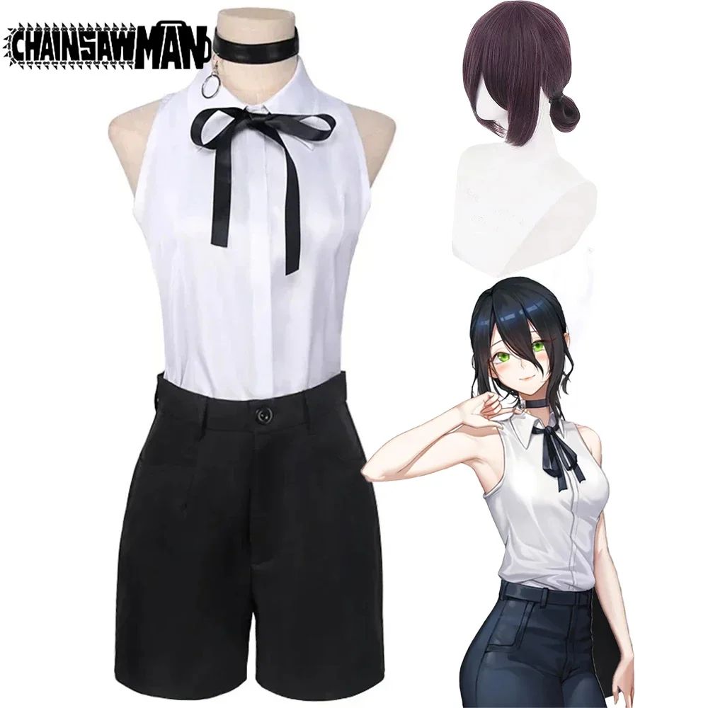 Reze Cosplay Anime Chainsaw Man Reze Cosplay Costume Wig Uniform Shirt Tie Shorts Wig Halloween Costumes for Women Girls Adult