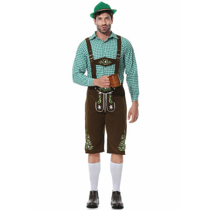 Men Traditional Bavarian Beer Shorts Outfit Overalls Shirt Hat Suspenders Set Germany Oktoberfest Costumes Halloween Costume