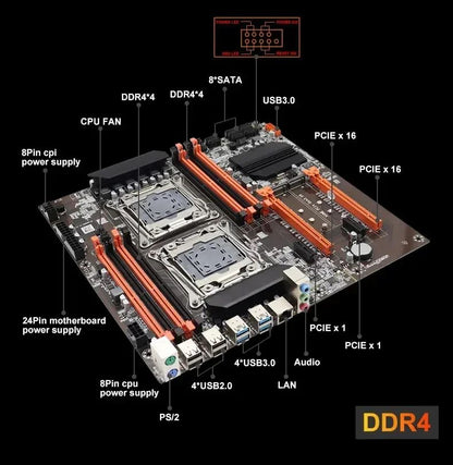 Kit Placa-mãe X99 Dual CPU lntel Xeon E5 2680 V4 e DDR4 64 GB (4*16 GB) LGA2011-3 M.2 NVME para Computador Desktop Gamer