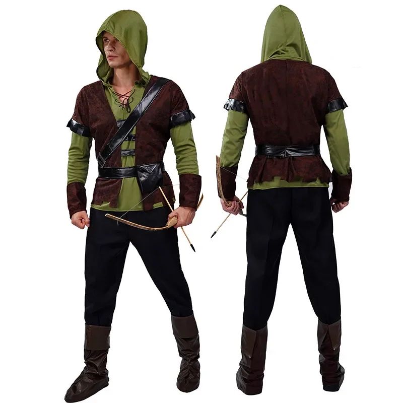 robin hombre Halloween Men costume jacket pants belt Mens Hood Prince Fancy Dress Huntsman Costume For Purim Carnival