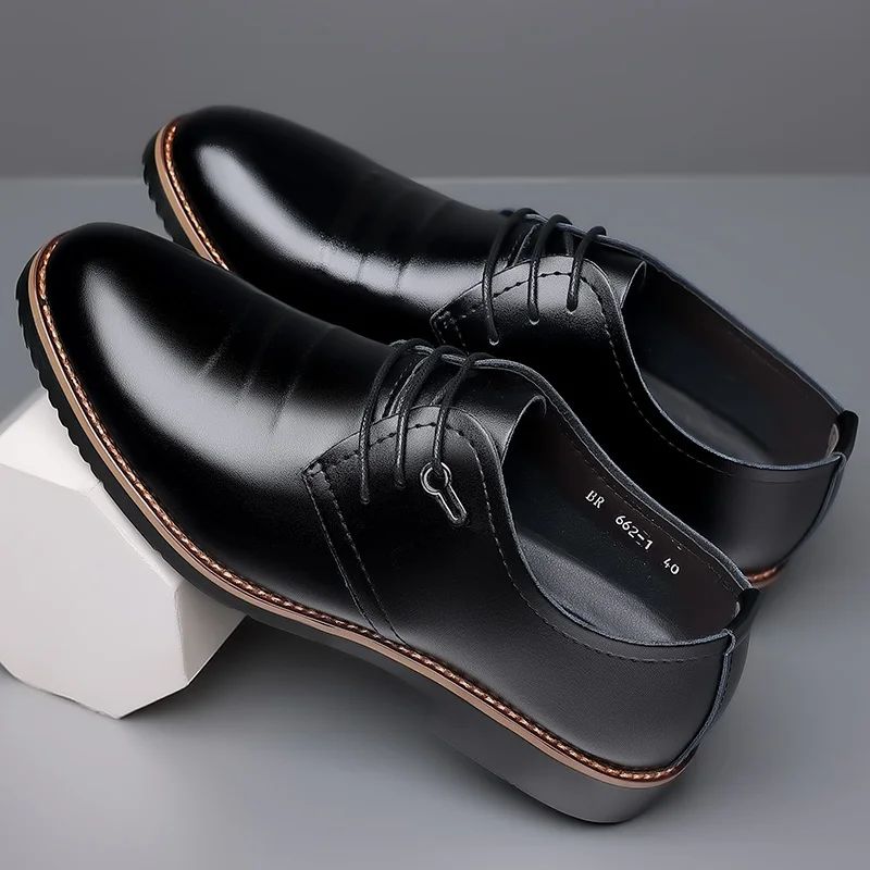 High Quality Leather Formal Men Dress Shoes Breathable Mens Casual Shoes Italian Luxury Brand Lace-Up Non-slip Men Driving Shoes