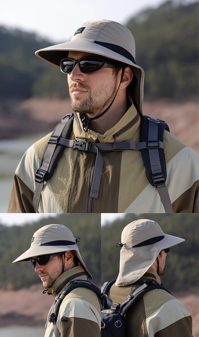 Summer MEN Shawl Fisherman Hat Quick Drying Breathable Sunshade Hat Outdoor Sun Protection Fishing Hat