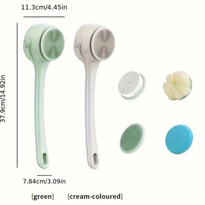 Escova de banho elétrica USB de silicone com cabo longo, escova de limpeza corporal giratória elétrica para o corpo com 4 cabeças de escova, sucesso de vendas