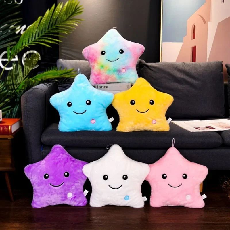 Luminous Star Plush Throw Pillow Bright Led Light Star Stuffed Cushion Sofa Decorative Pillow Office Sleeping Back Cushion Decor