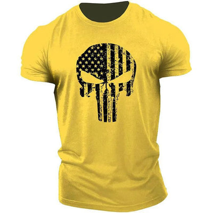 Men's 2022 Skull 3D Printing T-Shirt Men's Casual Sports T-Shirt Short Sleeve Summer New Quick Dry Tough Guy Army Green Top 6XL