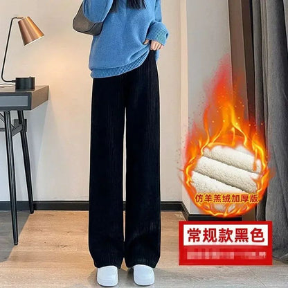 Pants Women Thickened Lamb Fleece Wide Leg Pants Plus Velvet Women's Autumn Winter Fashion Loose Pants Cashmere Casual Pants