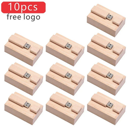 10PCS/LOT Wooden USB Flash Drive 128GB Pen Drive 64GB 32GB 4GB Memory Stick Wooden Box Free Custom Logo Creative Business Gifts