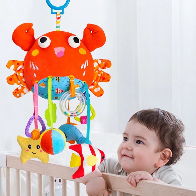 Brinquedos de Chocalho para Bebês Animais de Berço Carrinho de Bebê para Recém-Nascidos Brinquedos de Boneca de Pelúcia Educativos para Treinamento de Habilidades de Agarrar para Bebês de 0 a 12 Meses
