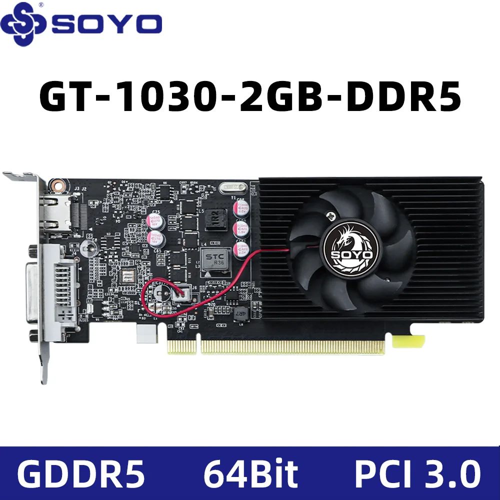 Placas de Vídeo SOYO NVIDIA GT1030 2G GDDR5 64bit Placa de Vídeo HDMI+DP+DVI Para Componentes de Computador para Jogos de Desktop GPU GT 1030