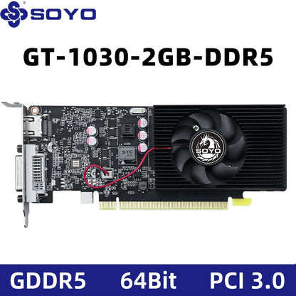 Placas de Vídeo SOYO NVIDIA GT1030 2G GDDR5 64bit Placa de Vídeo HDMI+DP+DVI Para Componentes de Computador para Jogos de Desktop GPU GT 1030