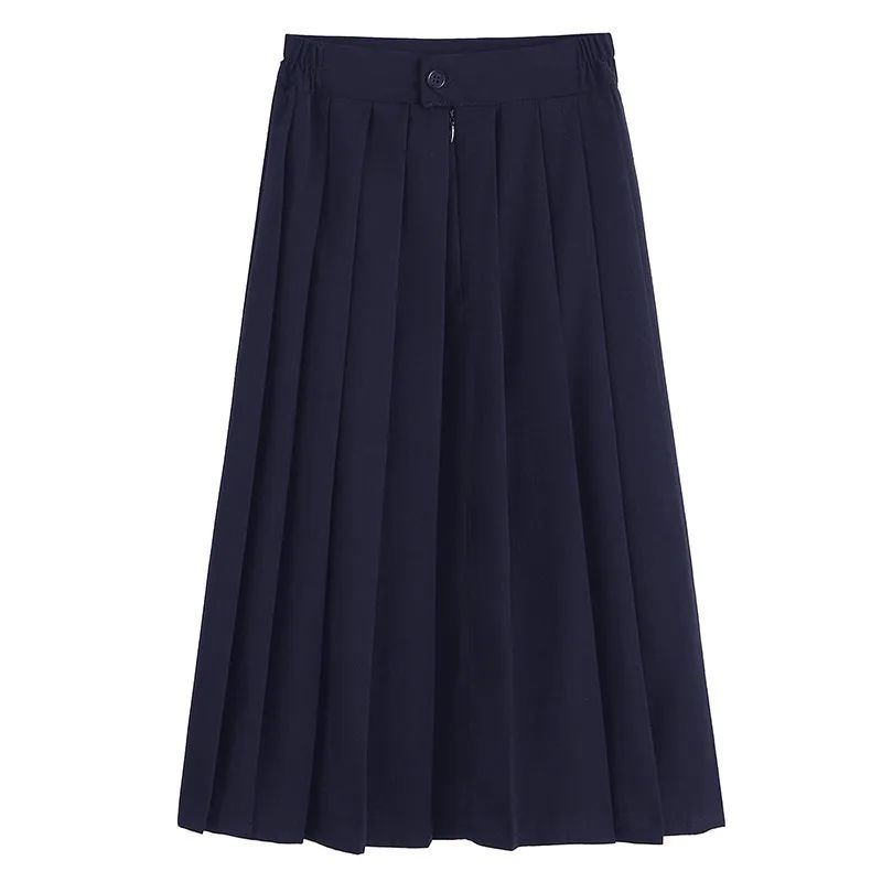 Spring Hot Sale Of The Season Women's Basic JK Uniform Skirt A- Line Elastic Waist Dark Blue Pleated Skirt College Style Half-le