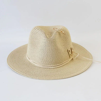 Chapéu de Sol de Verão Grande Proteção Solar Chapéus Femininos de Praia de Palha da Moda Chapéu Panamá de Grama de Luxo Feminino 60cm para Cabeça Grande