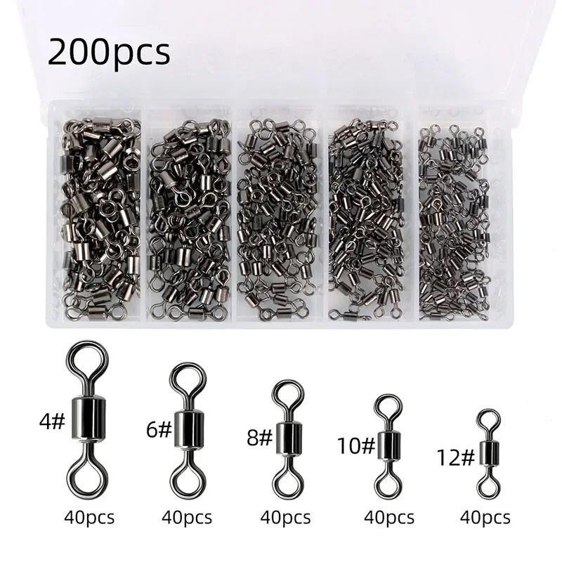 Kit de Giradores de Pesca Rolamento de Esferas Giratório Material de Pesca Água Salgada Água Doce Conectores de Linha de Pesca para Carpa 200-500 Peças