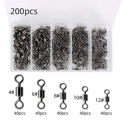 Kit de Giradores de Pesca Rolamento de Esferas Giratório Material de Pesca Água Salgada Água Doce Conectores de Linha de Pesca para Carpa 200-500 Peças