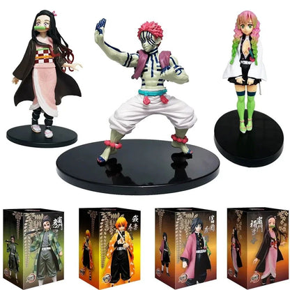 Boneco de Anime Demon Slayer Kimetsu No Yaiba Tanjiro Nezuko Zenitsu Figurine Inosuke Guerreiro Bonecos de Ação Colecionáveis Brinquedo Modelo