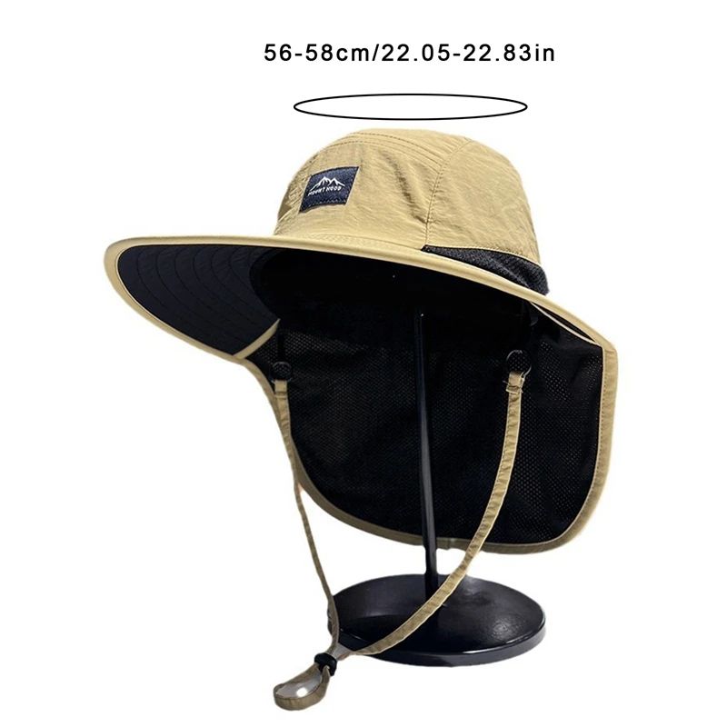 1Pc Wide Brim Bucket Hat with Neck Flap Waterproof & Quick-drying Panama Caps for Women Men Fishing Camping Hiking Autumn Travel