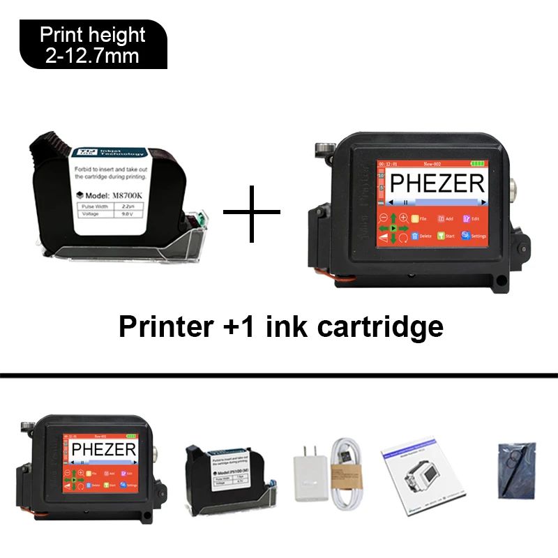 Phezer 30 Languages 12.7/25.4mm PC11Plus Mini Printer Portable Printer QR Bar Code Date Logo Expiry Date Handheld Inkjet Printer