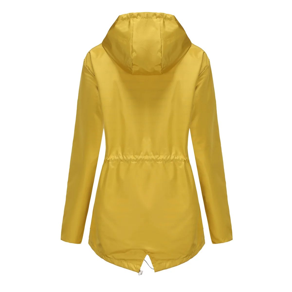 Blue Waterproof Hooded Jacket Women Fashion Casual Coat Waist Drawstring Tie Zipper Switch Red Green Yellow Black Windbreaker