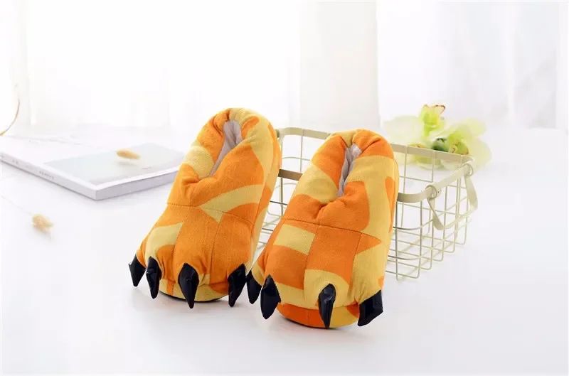 Tiger Animal Paw Slippers For Boy Girl Unisex Kids Cute Monster Claw Slippers Cartoon Soft Plush Warm Home Slippers Child Shoes