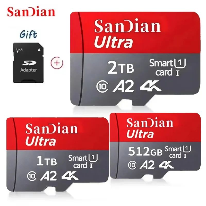 High Speed Micro TF SD Card 256GB 512GB Memory Card A2 V30 SD Memory Cards 1TB 2TB Mass Capacity Cards for Smartphone/PC/Laptop