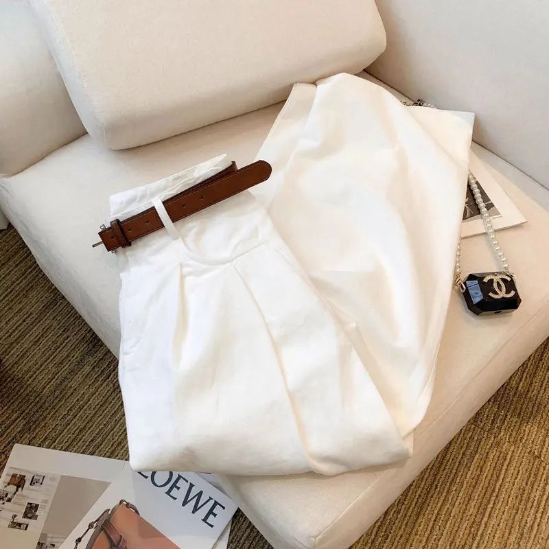 White Wide Leg Jeans High Waist Casual Loose Women's Denim Pants Folded Design Versatile plus Size Floor-Length Trousers