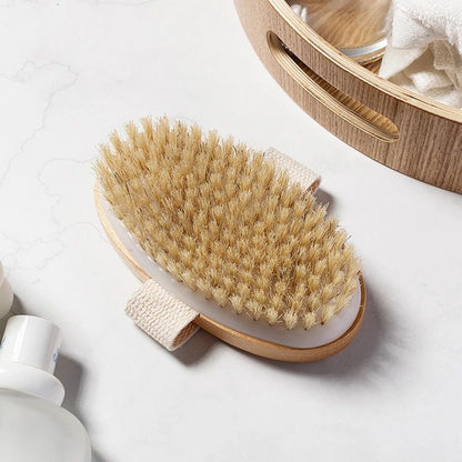 Escova de Cerdas Naturais Macia para Pele Úmida ou Seca, Escova de Massagem Corporal para SPA e Banho