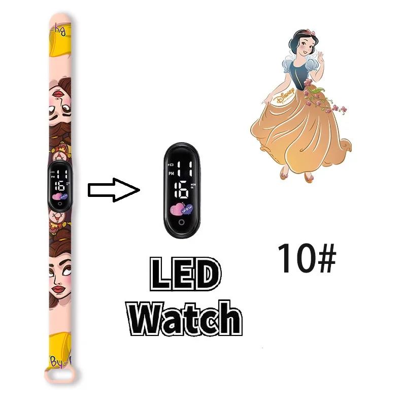 Disney Princess Kids Digital Watch Cartoon Action Figure Snow White LED Touch Waterproof Electronic Watch Toys for Children