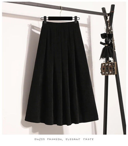 2025 Plus Size Pleated Skirts Solid Versatile Medium Length Skirt A-Line Maxi Gown Cover Autumn Winter New Half-length Skirt