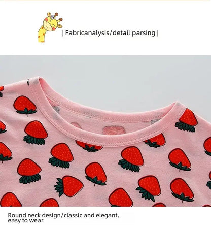 Summer Strawberry Sleepwear For Baby Kids Short Sleeve Pijamas Infantil 100% Cotton Kids Pajamas Set Boys Girls Clothes 6 8 10 Y