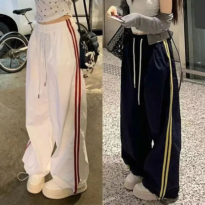 American Sporty Casual Pants Women's Hip Hop Elastic Waist Loose Wide Leg Trendy Cool Girl Quick Dry Pants
