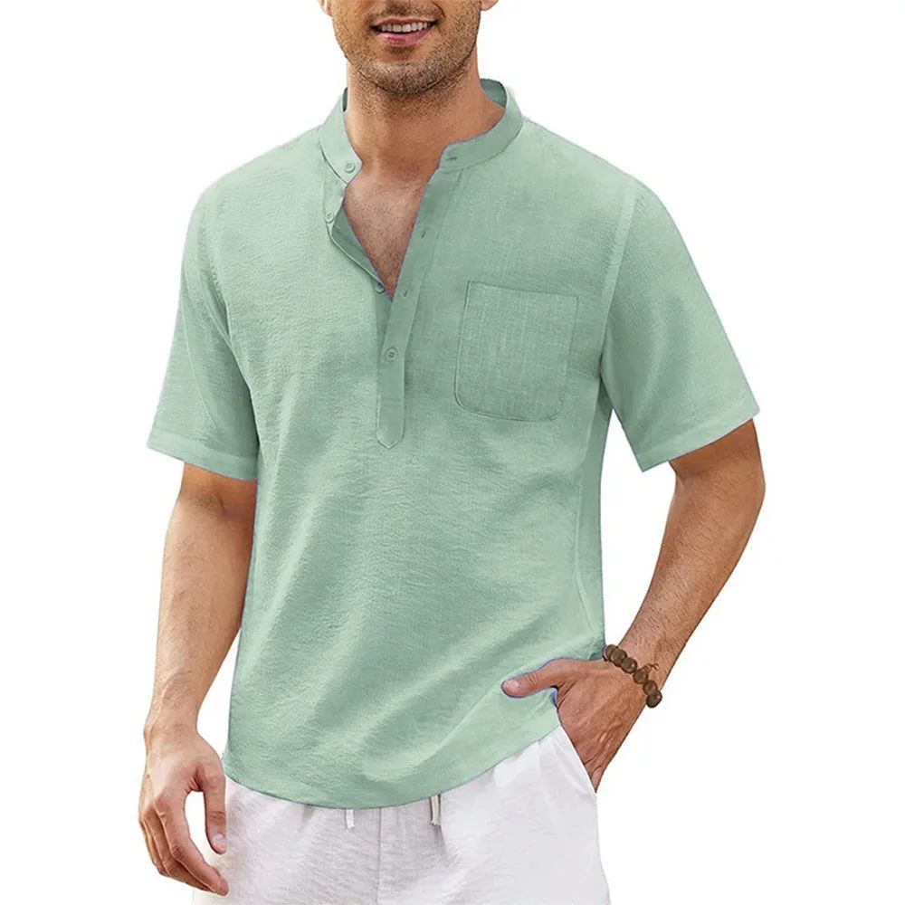Summer New Men's Short-Sleeved T-shirt Cotton and Linen Led Casual Men's T-shirt Shirt Male  Breathable S-3XL