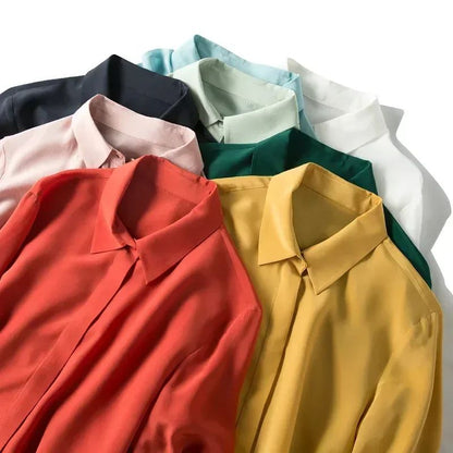 2025 Spring New Women's Silk Shirt Women's Long Sleeve 100% Mulberry Silk Blouse 16 MM White-collar OL Style Shirts For Women